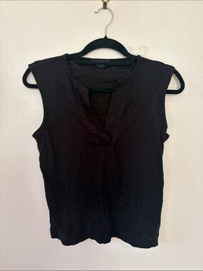 Banana Republic Linen Blend Black Sleeveless V-Notch Tank Top